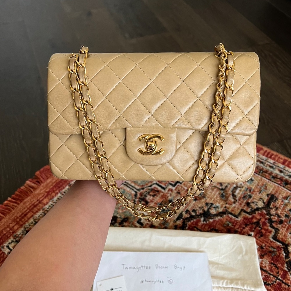 Chanel Classic Vintage Small Beige Double Flap Bag